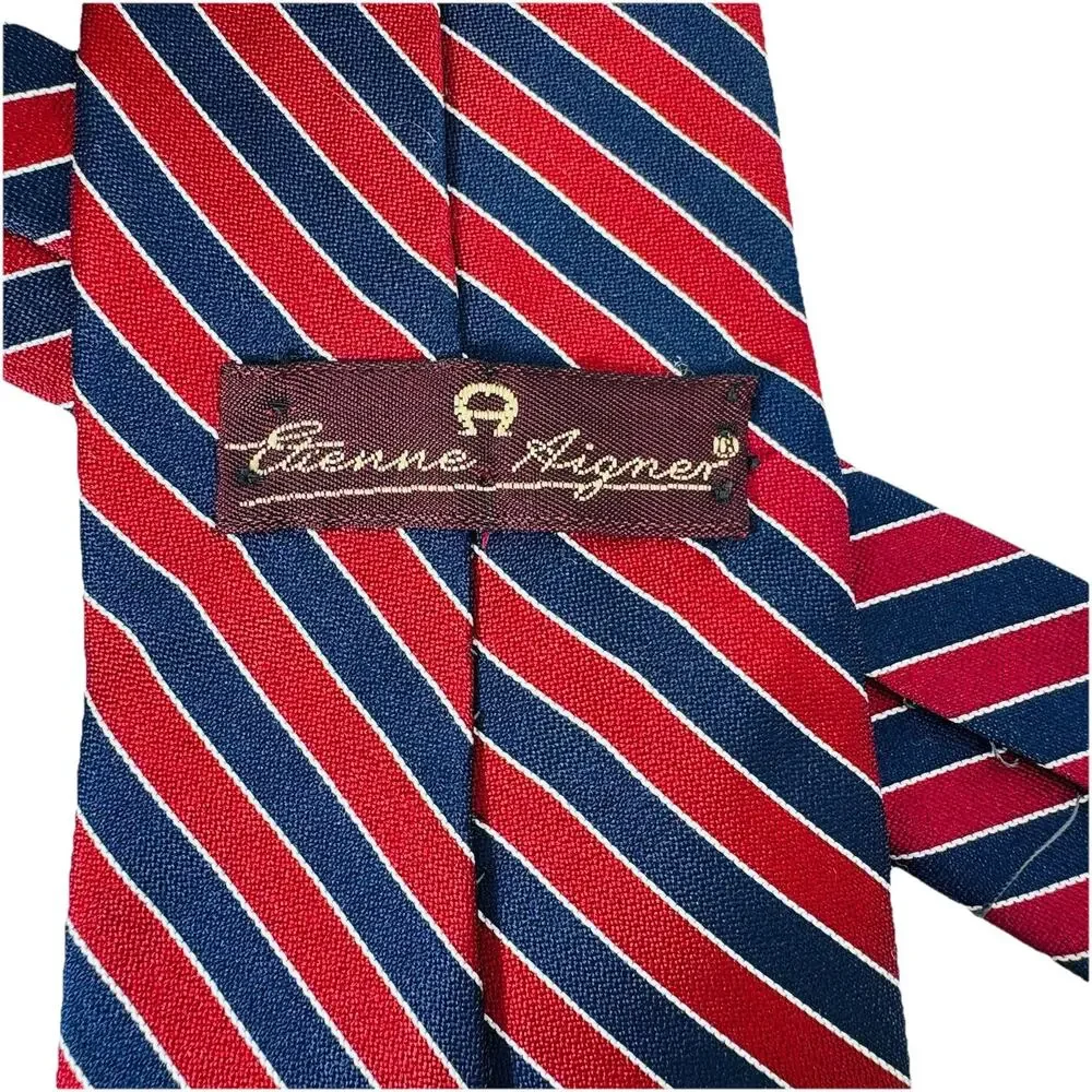 Etienne Aigner Navy Red Collegiate Diagonal Stripe Tie 3.75 x 58 Preppy Classic